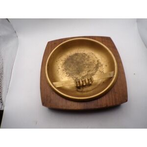 Vintage Mid Century Modern Ashtray Wood Brass Swinger Retro‎ Atomic Desk Decor